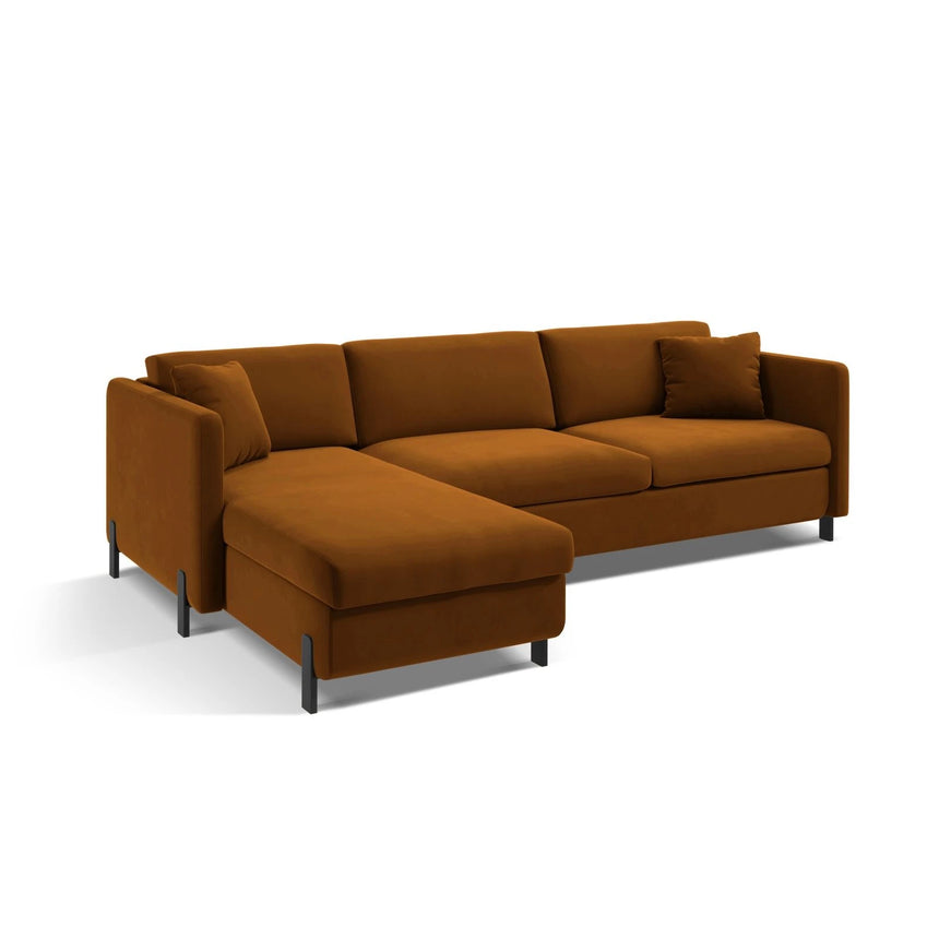 Gloria 4-Sitzer Ecksofa Links, ausklappbar, mit Schlaffunktion, mit Bezug aus Samt (Sal15) in Braun, 280x170 cm – Bild 4