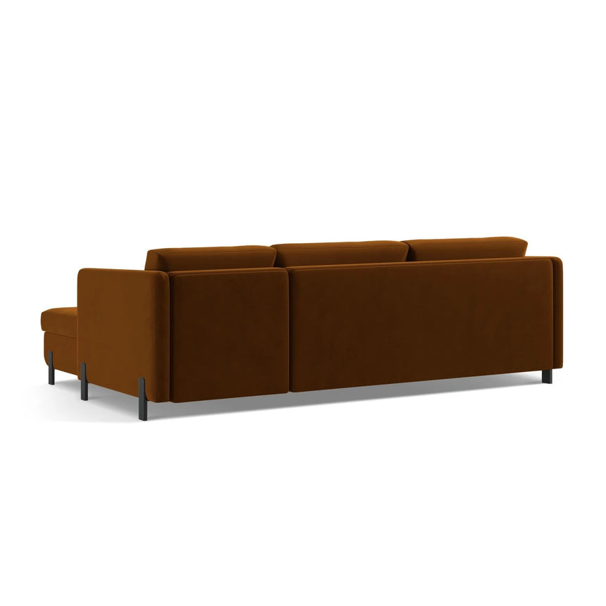 Gloria 4-Sitzer Ecksofa Links, ausklappbar, mit Schlaffunktion, mit Bezug aus Samt (Sal15) in Braun, 280x170 cm – Bild 5