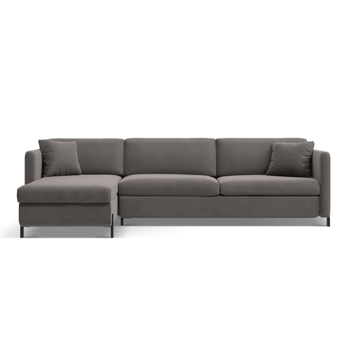 Gloria 4-Sitzer Ecksofa Links, ausklappbar, mit Schlaffunktion, mit Bezug aus Samt (Sal17) in Grau, 260x170 cm – Bild 1
