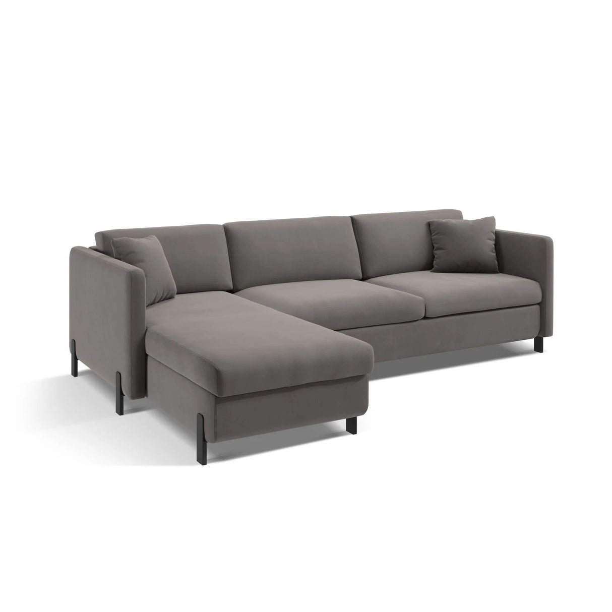 Gloria 4-Sitzer Ecksofa Links, ausklappbar, mit Schlaffunktion, mit Bezug aus Samt (Sal17) in Grau, 280x170 cm – Bild 4