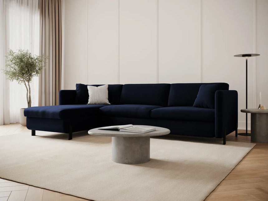 Gloria 4-Sitzer Ecksofa Links, ausklappbar, mit Schlaffunktion, mit Bezug aus Samt (Sal5) in Königsblau, 260x170 cm – Bild 2