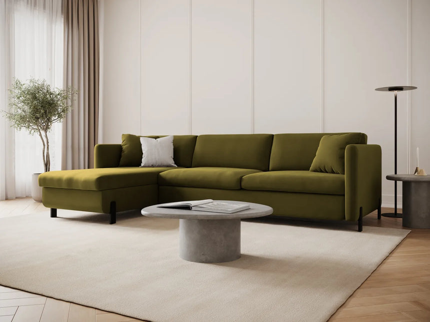 Gloria 4-Sitzer Ecksofa Links, ausklappbar, mit Schlaffunktion, mit Bezug aus Samt (Sal8) in Grün, 280x170 cm – Bild 2
