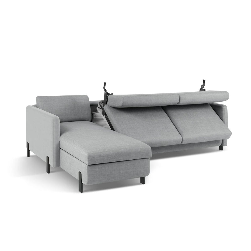 Gloria 4-Sitzer Ecksofa Links, ausklappbar, mit Schlaffunktion, mit Bezug aus Strukturierter Stoff (Bjo06) in Hellgrau, 260x170 cm – Bild 6