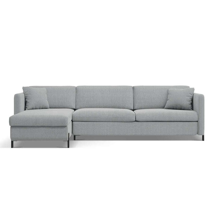 Gloria 4-Sitzer Ecksofa Links, ausklappbar, mit Schlaffunktion, mit Bezug aus Strukturierter Stoff (Bjo06) in Hellgrau, 280x170 cm – Bild 1