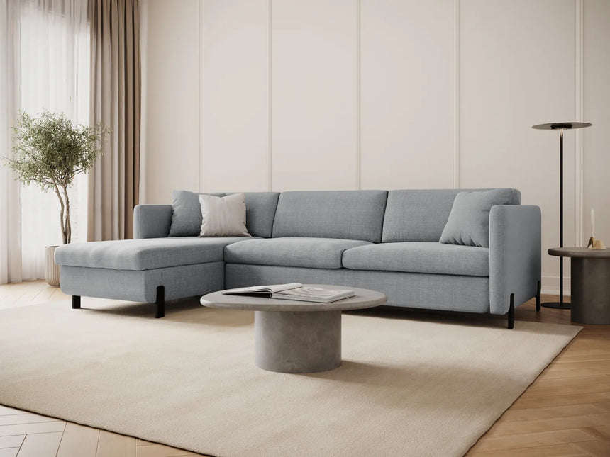 Gloria 4-Sitzer Ecksofa Links, ausklappbar, mit Schlaffunktion, mit Bezug aus Strukturierter Stoff (Bjo06) in Hellgrau, 280x170 cm – Bild 2