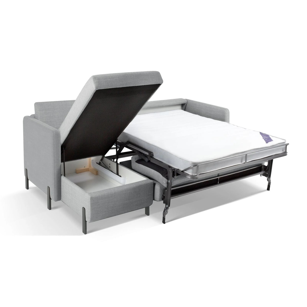 Gloria 4-Sitzer Ecksofa Links, ausklappbar, mit Schlaffunktion, mit Bezug aus Strukturierter Stoff (Bjo06) in Hellgrau, 280x170 cm – Bild 7