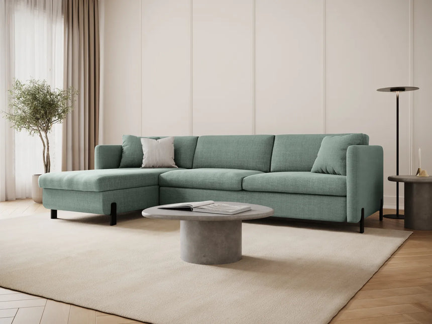 Gloria 4-Sitzer Ecksofa Links, ausklappbar, mit Schlaffunktion, mit Bezug aus Strukturierter Stoff (Bjo71) in Mint, 260x170 cm – Bild 2