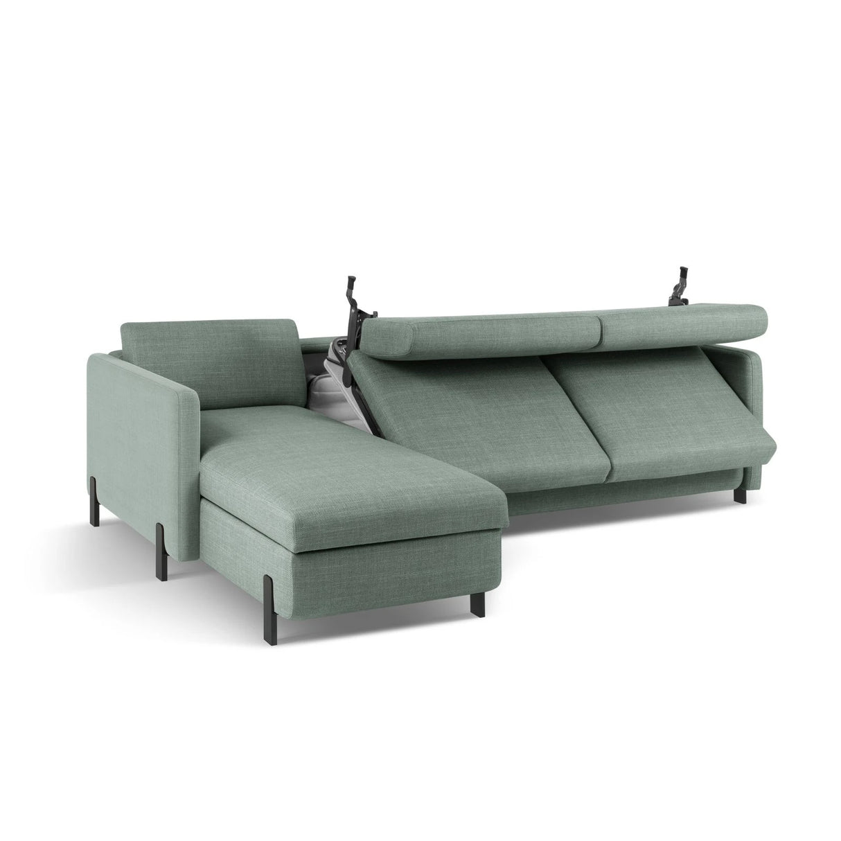 Gloria 4-Sitzer Ecksofa Links, ausklappbar, mit Schlaffunktion, mit Bezug aus Strukturierter Stoff (Bjo71) in Mint, 260x170 cm – Bild 7