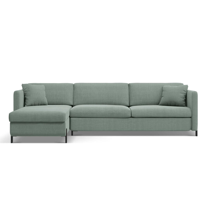 Gloria 4-Sitzer Ecksofa Links, ausklappbar, mit Schlaffunktion, mit Bezug aus Strukturierter Stoff (Bjo71) in Mint, 280x170 cm – Bild 1