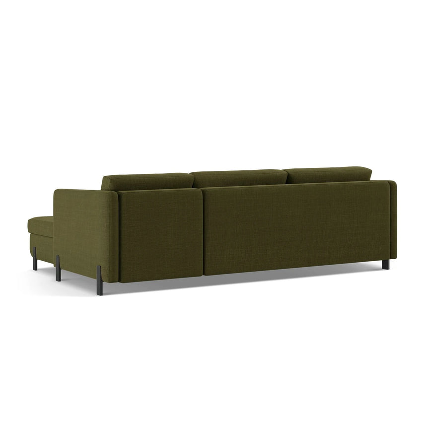Gloria 4-Sitzer Ecksofa Links, ausklappbar, mit Schlaffunktion, mit Bezug aus Strukturierter Stoff (Bjo77) in Grün, 280x170 cm – Bild 5