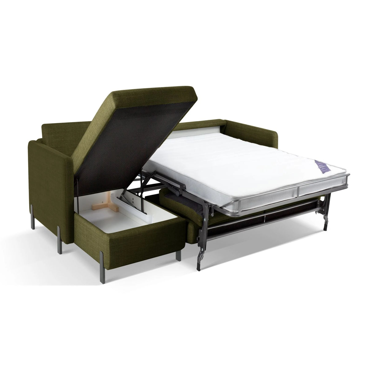 Gloria 4-Sitzer Ecksofa Links, ausklappbar, mit Schlaffunktion, mit Bezug aus Strukturierter Stoff (Bjo77) in Grün, 280x170 cm – Bild 7