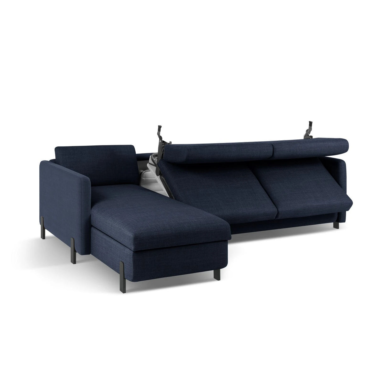 Gloria 4-Sitzer Ecksofa Links, ausklappbar, mit Schlaffunktion, mit Bezug aus Strukturierter Stoff (Bjo86) in Blau, 280x170 cm – Bild 6