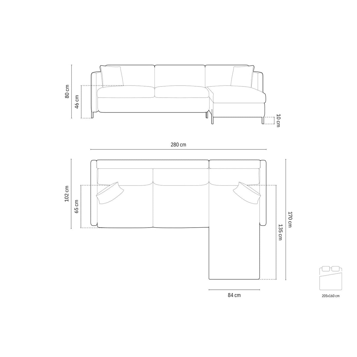 Gloria 4-Sitzer Ecksofa Rechts, ausklappbar, mit Schlaffunktion, mit Bezug aus Samt (Sal15) in Braun, 280x170 cm – Bild 3