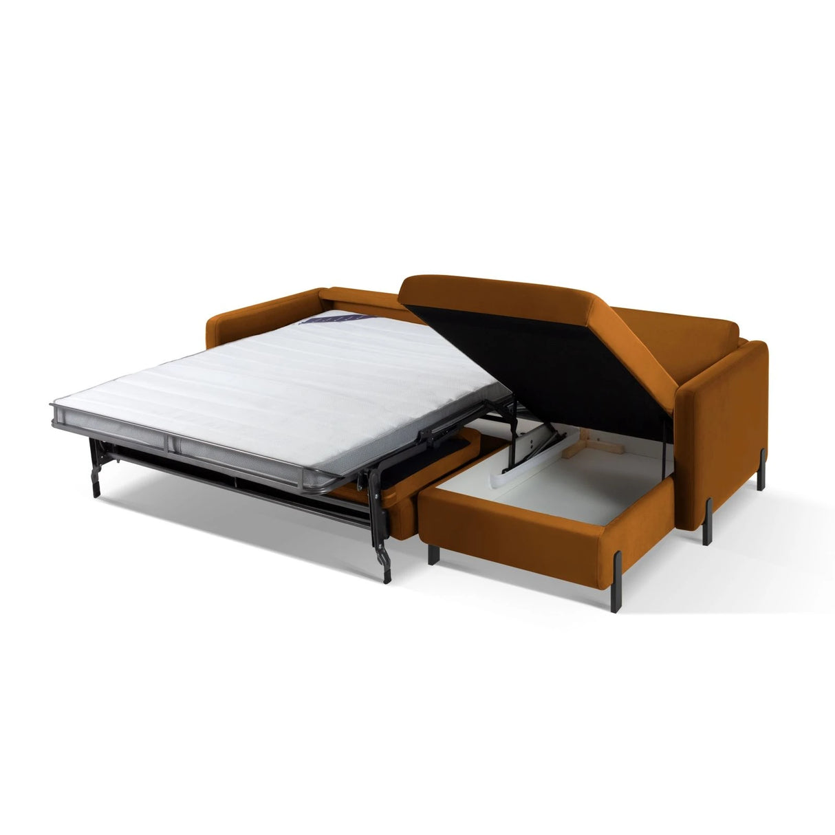 Gloria 4-Sitzer Ecksofa Rechts, ausklappbar, mit Schlaffunktion, mit Bezug aus Samt (Sal15) in Braun, 280x170 cm – Bild 6