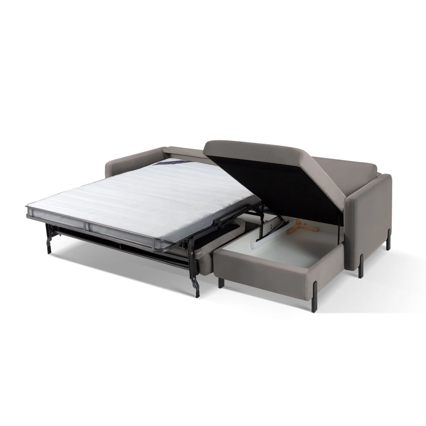 Gloria 4-Sitzer Ecksofa Rechts, ausklappbar, mit Schlaffunktion, mit Bezug aus Samt (Sal17) in Grau, 260x170 cm – Bild 6