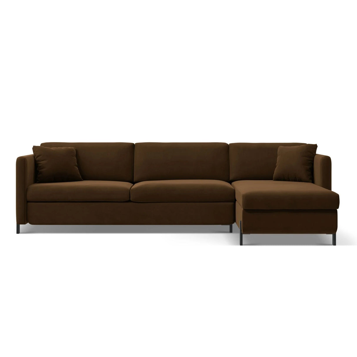 Gloria 4-Sitzer Ecksofa Rechts, ausklappbar, mit Schlaffunktion, mit Bezug aus Samt (Sal4) in Chocolate, 260x170 cm – Bild 1