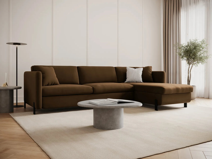 Gloria 4-Sitzer Ecksofa Rechts, ausklappbar, mit Schlaffunktion, mit Bezug aus Samt (Sal4) in Chocolate, 280x170 cm – Bild 2