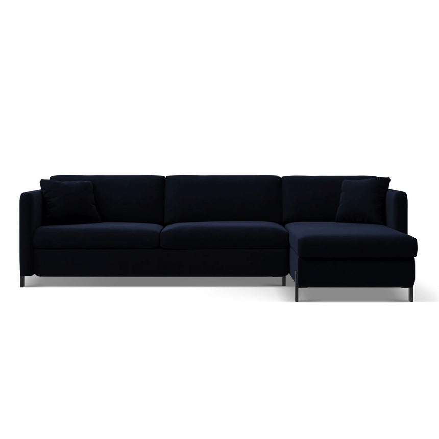 Gloria 4-Sitzer Ecksofa Rechts, ausklappbar, mit Schlaffunktion, mit Bezug aus Samt (Sal5) in Königsblau, 280x170 cm – Bild 1
