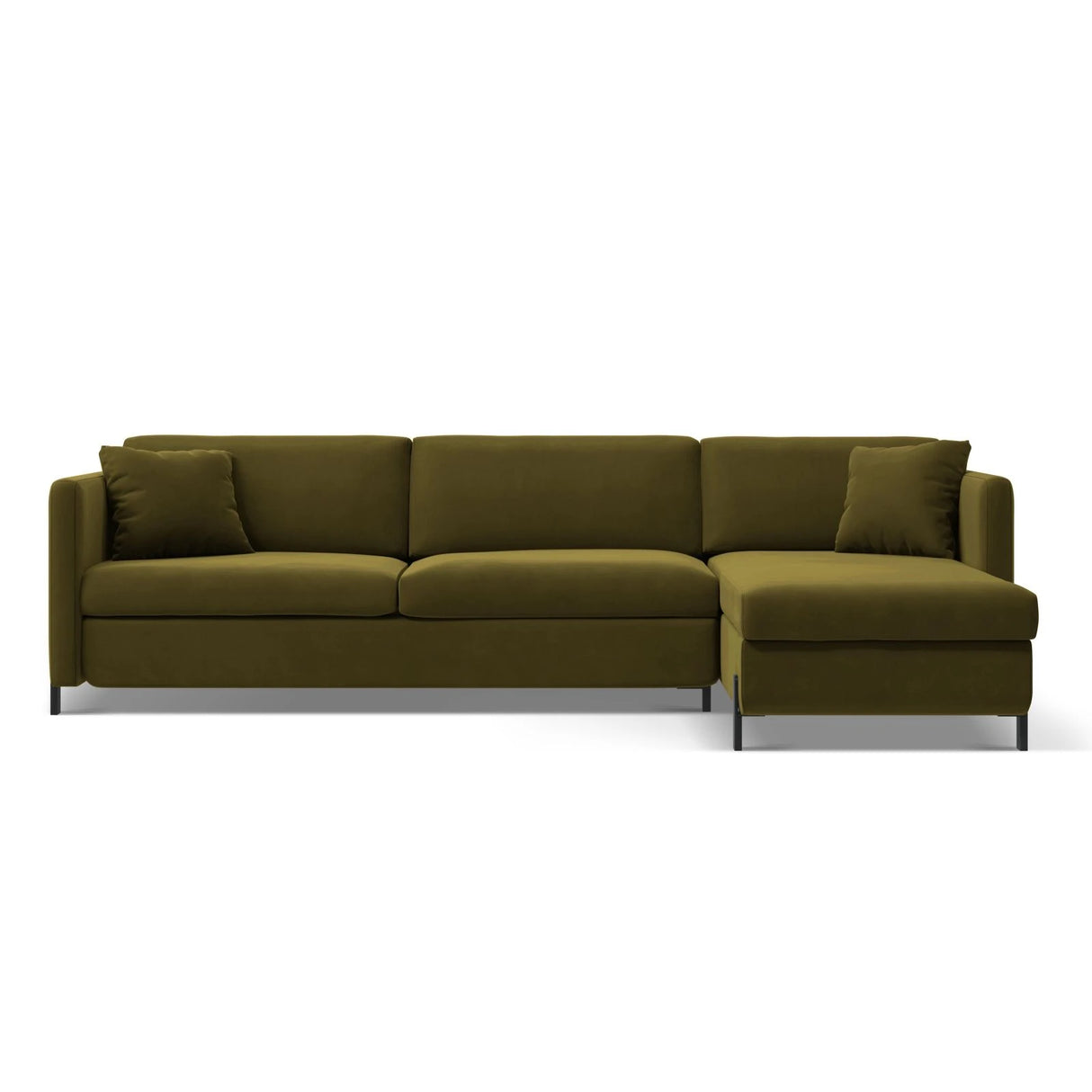 Gloria 4-Sitzer Ecksofa Rechts, ausklappbar, mit Schlaffunktion, mit Bezug aus Samt (Sal8) in Grün, 260x170 cm – Bild 1