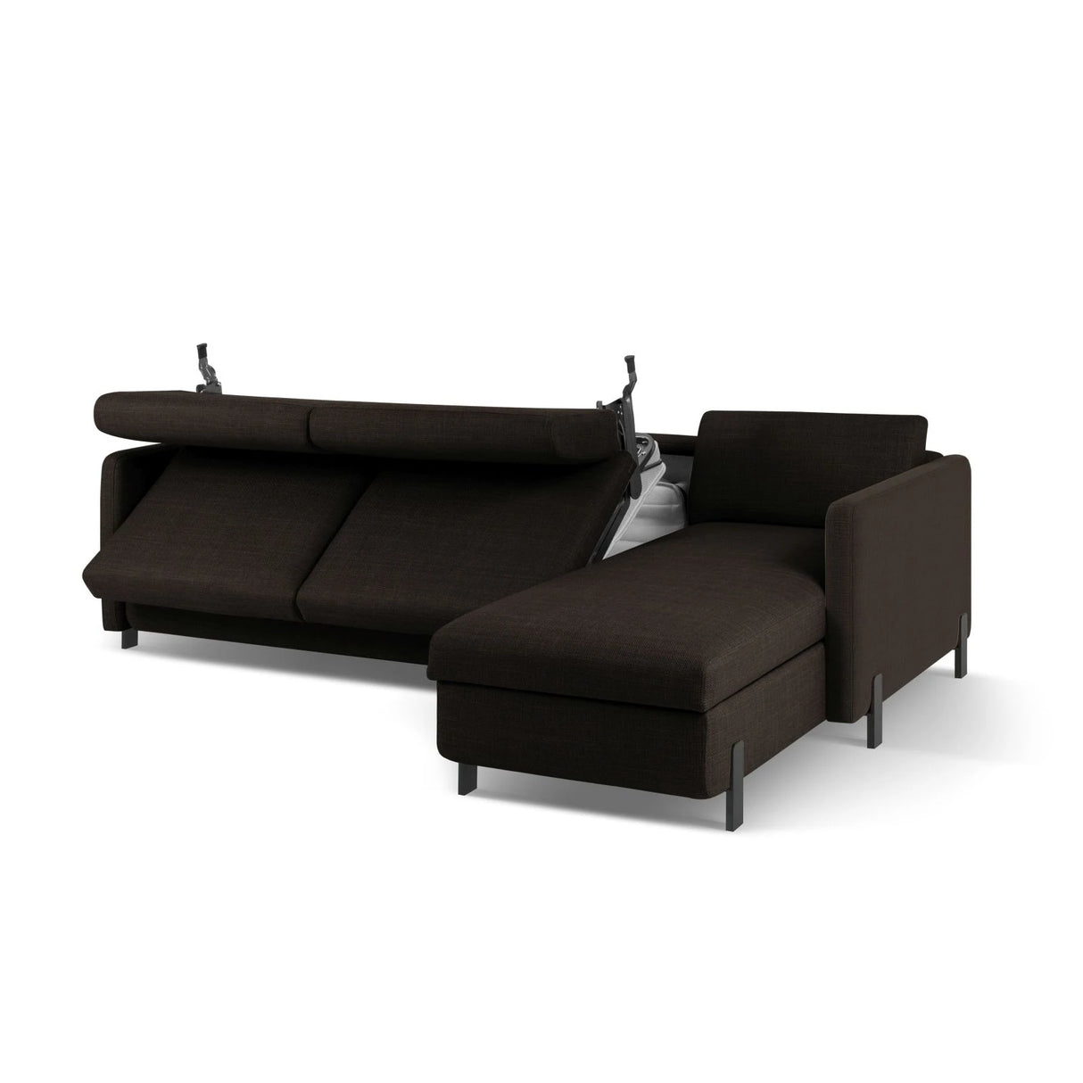 Gloria 4-Sitzer Ecksofa Rechts, ausklappbar, mit Schlaffunktion, mit Bezug aus Strukturierter Stoff (Bjo16) in Dunkelgrau, 280x170 cm – Bild 6