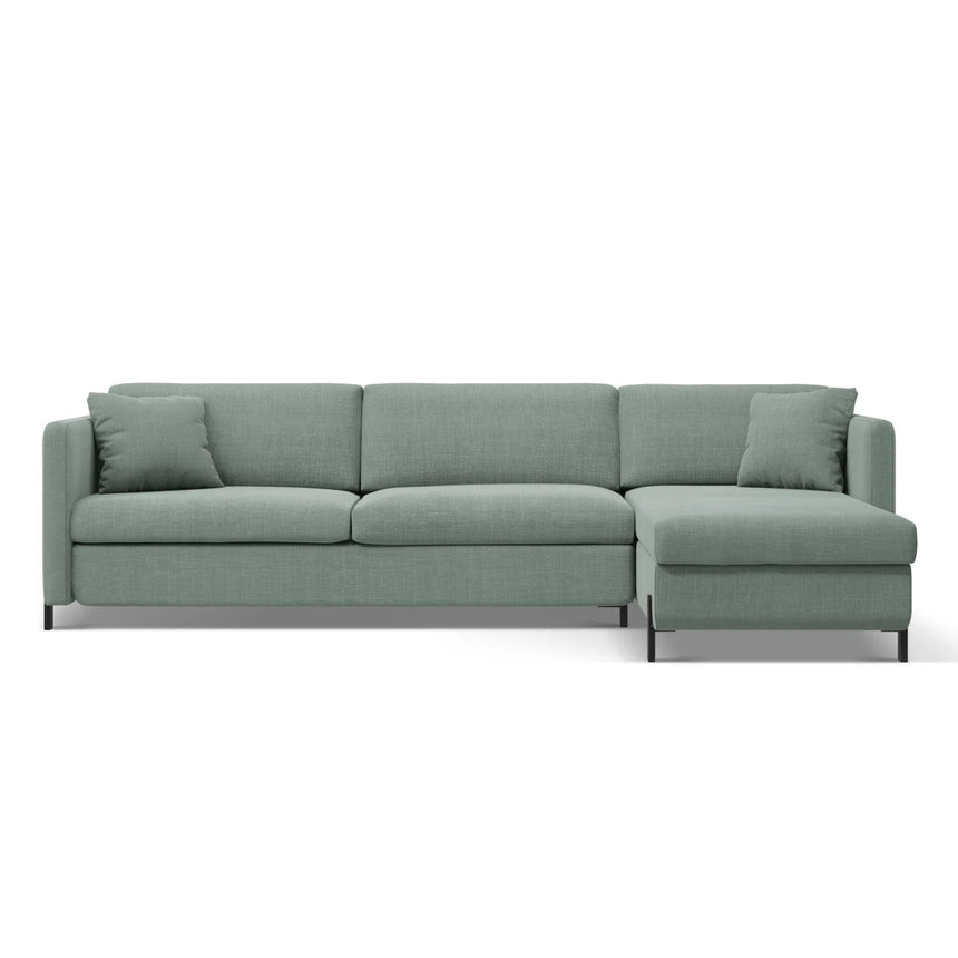 Gloria 4-Sitzer Ecksofa Rechts, ausklappbar, mit Schlaffunktion, mit Bezug aus Strukturierter Stoff (Bjo71) in Mint, 280x170 cm – Bild 1