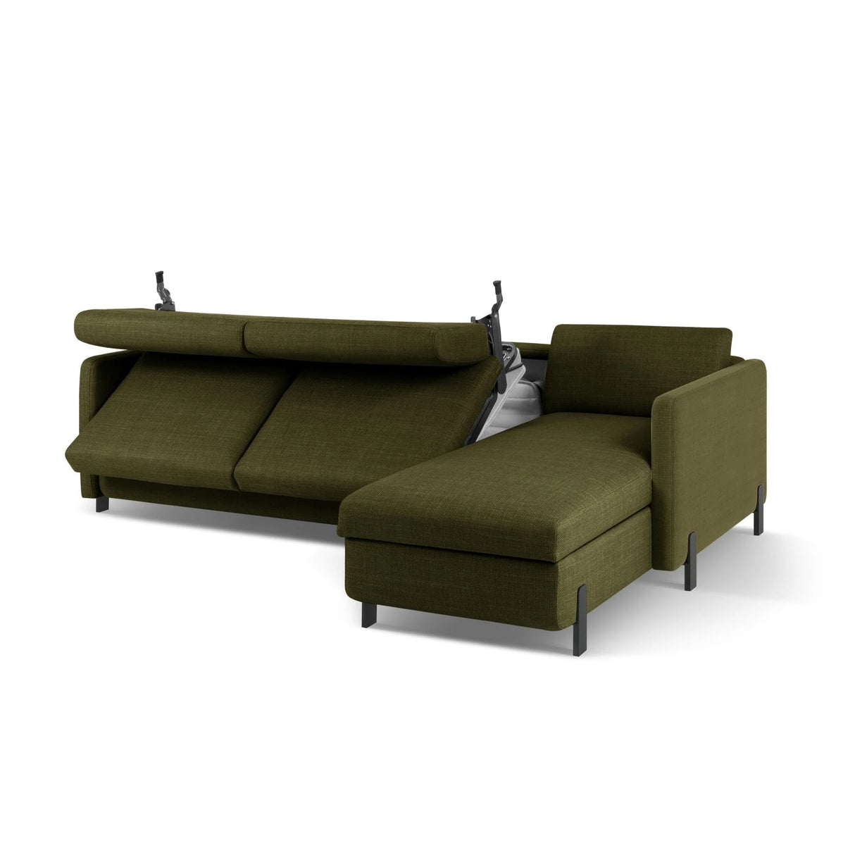 Gloria 4-Sitzer Ecksofa Rechts, ausklappbar, mit Schlaffunktion, mit Bezug aus Strukturierter Stoff (Bjo77) in Grün, 260x170 cm – Bild 6