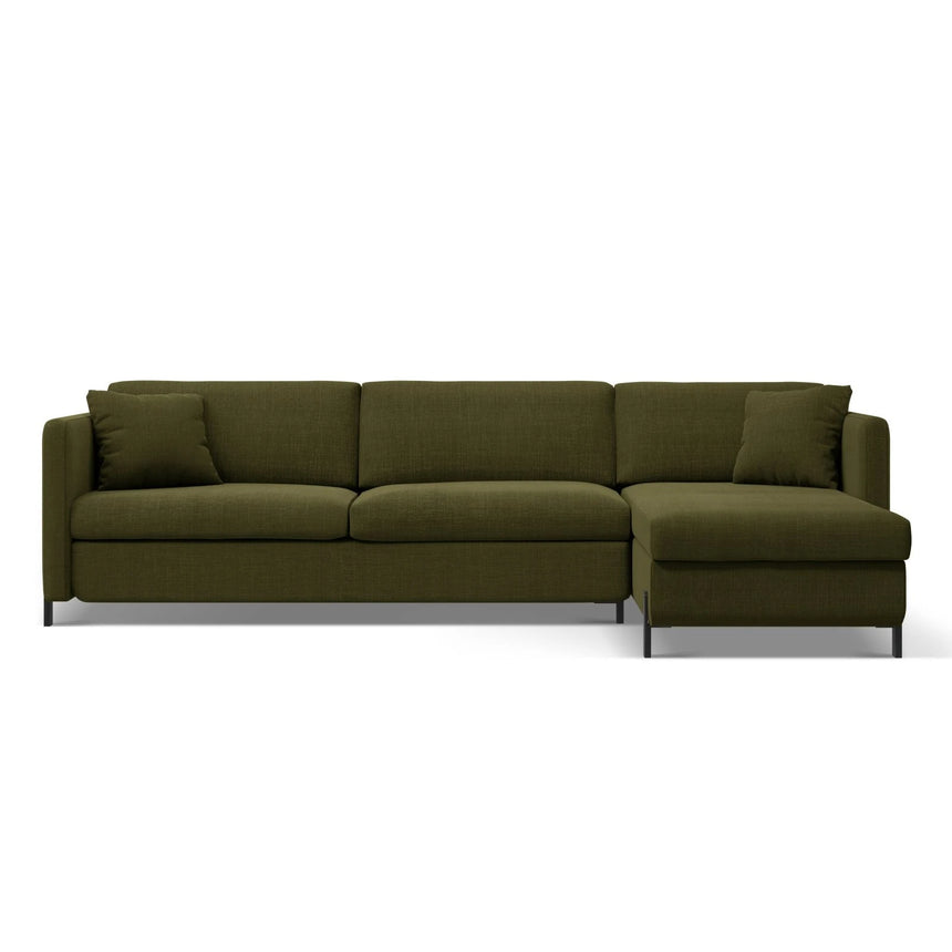 Gloria 4-Sitzer Ecksofa Rechts, ausklappbar, mit Schlaffunktion, mit Bezug aus Strukturierter Stoff (Bjo77) in Grün, 280x170 cm – Bild 1