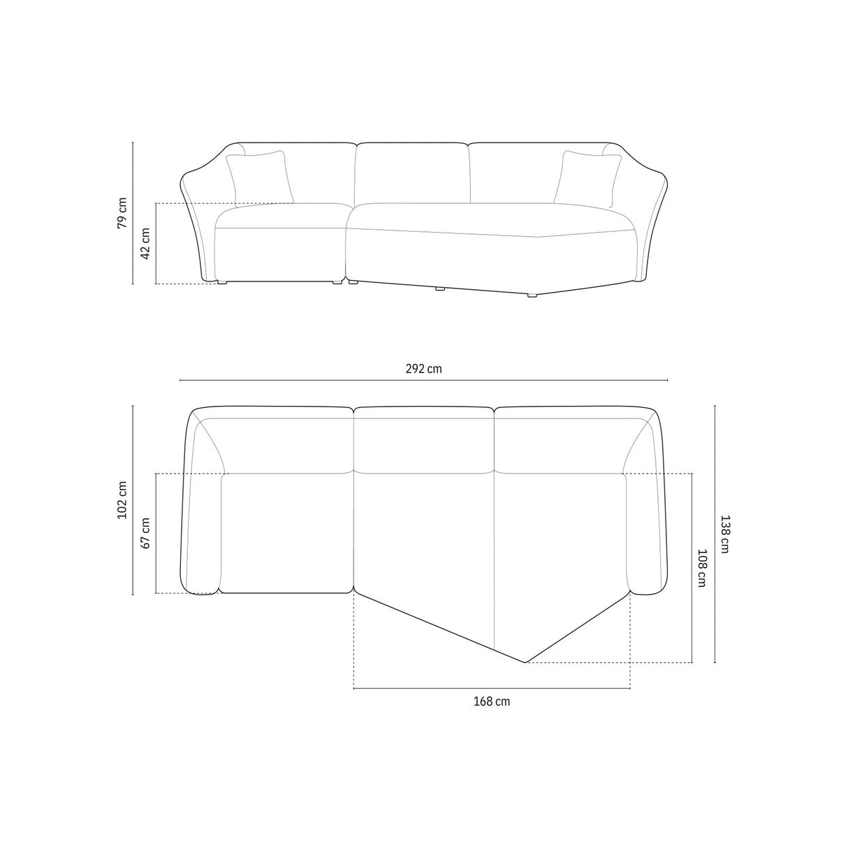 Hailey 5-Sitzer Ecksofa, Rechte Seite, aus Boucle (Sic75) in Dunkelgrau, 292x138 cm – Bild 2