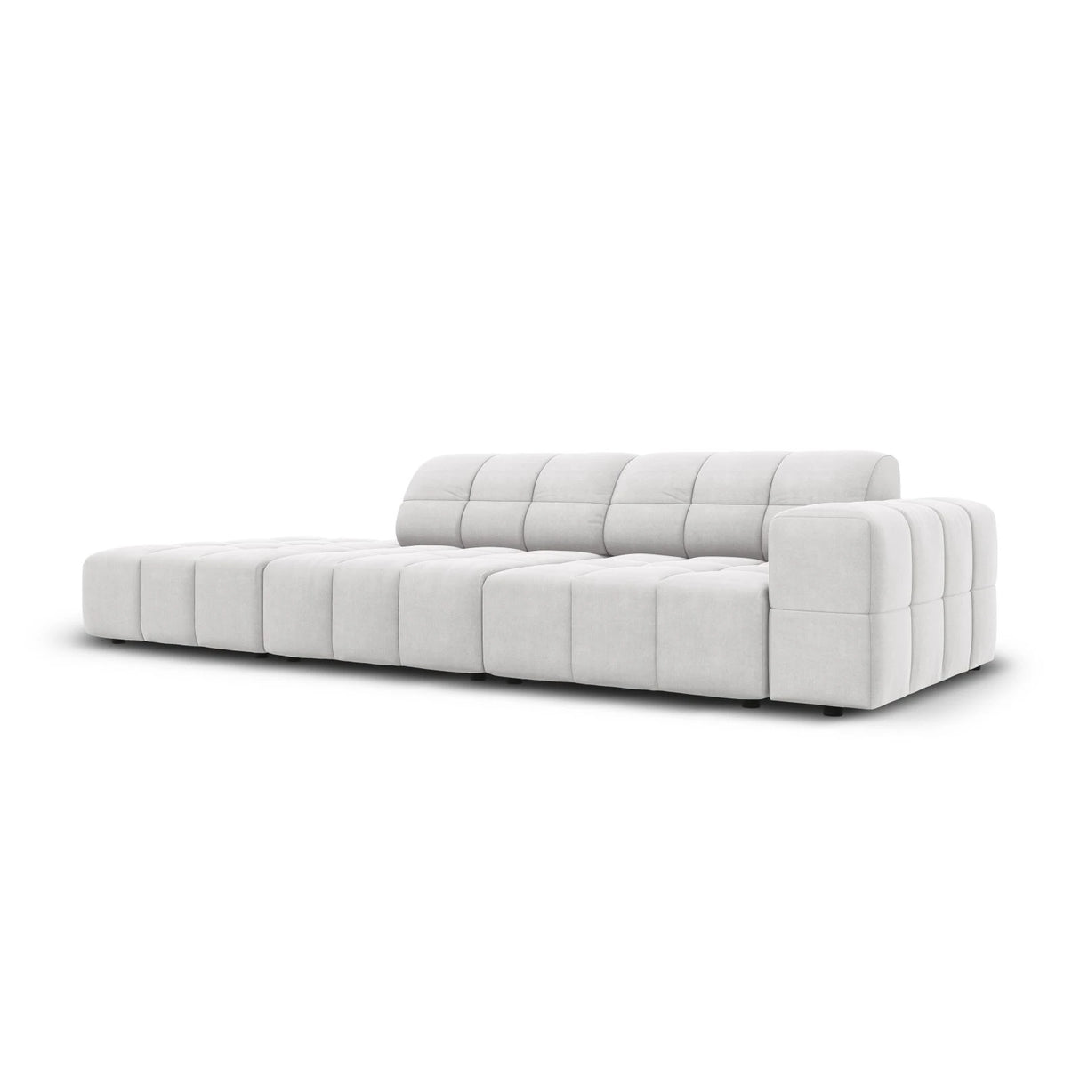 Jennifer 3-Sitzer Ecksofa, Linke Seite offen, mit Bezug aus Samt (Bluvel 03) in Silver, 262x102 cm – Bild 3