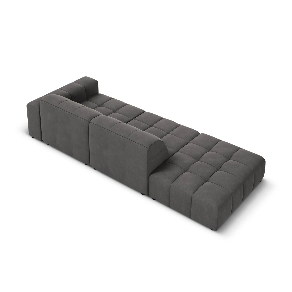 Jennifer 3-Sitzer Ecksofa, Linke Seite offen, mit Bezug aus Samt (Bluvel 14) in Grau, 262x102 cm – Bild 5