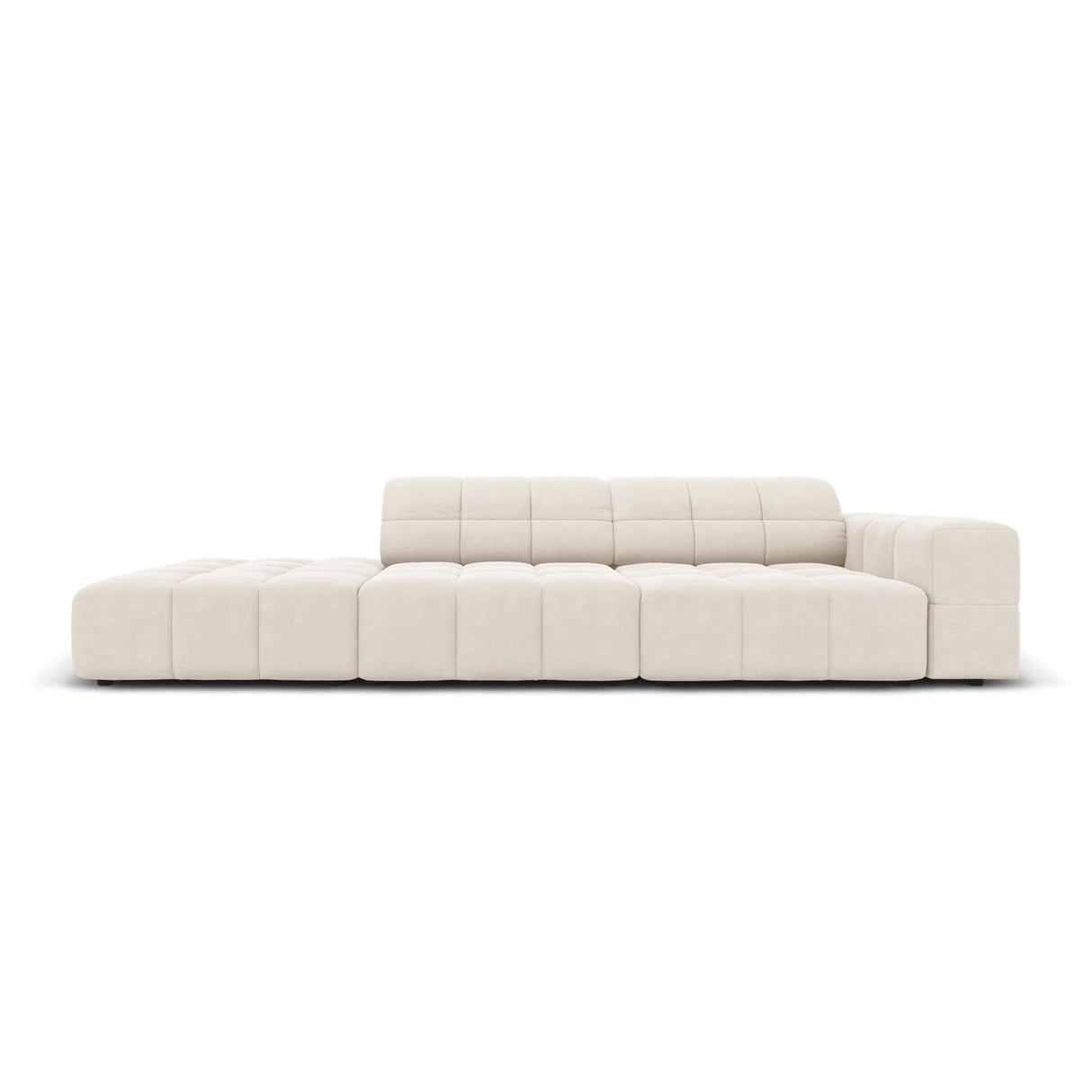 Jennifer 3-Sitzer Ecksofa, Linke Seite offen, mit Bezug aus Samt (Bluvel 22) in Leichtes Beige, 262x102 cm – Bild 1