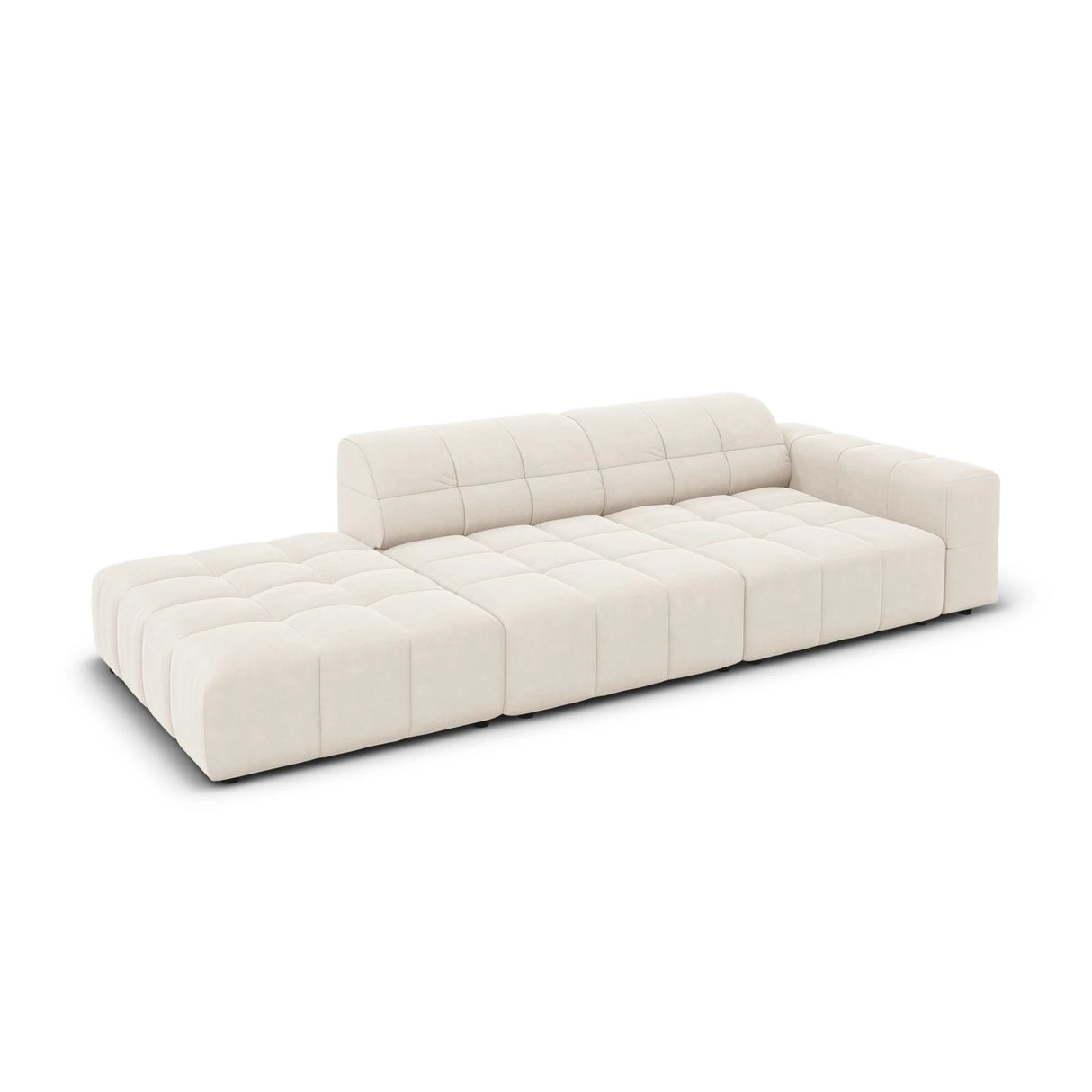 Jennifer 3-Sitzer Ecksofa, Linke Seite offen, mit Bezug aus Samt (Bluvel 22) in Leichtes Beige, 262x102 cm – Bild 4