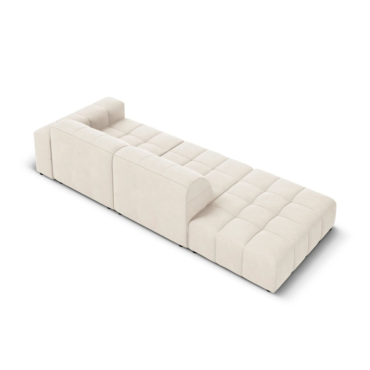 Jennifer 3-Sitzer Ecksofa, Linke Seite offen, mit Bezug aus Samt (Bluvel 22) in Leichtes Beige, 262x102 cm – Bild 5