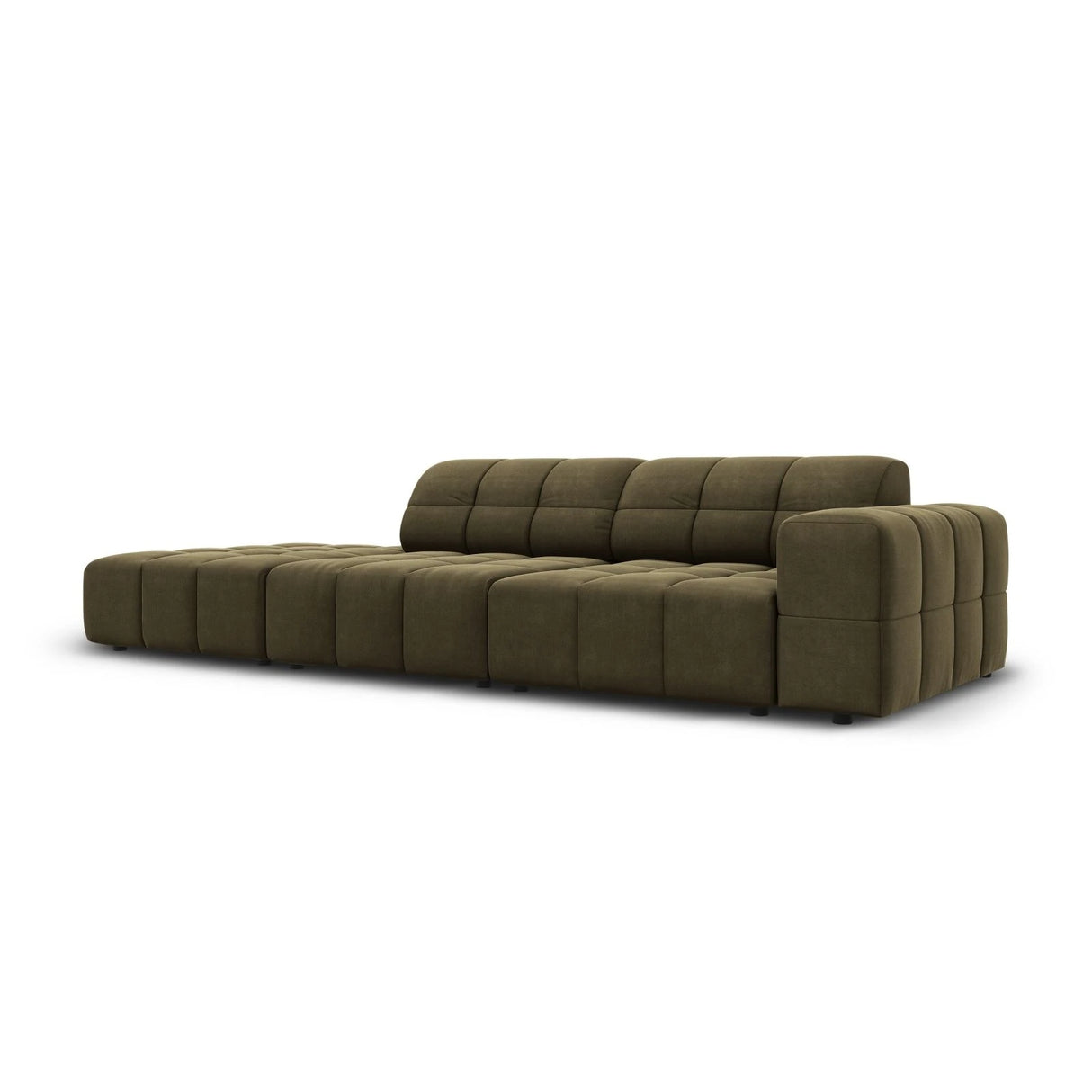 Jennifer 3-Sitzer Ecksofa, Linke Seite offen, mit Bezug aus Samt (Bluvel 77) in Grün, 262x102 cm – Bild 3