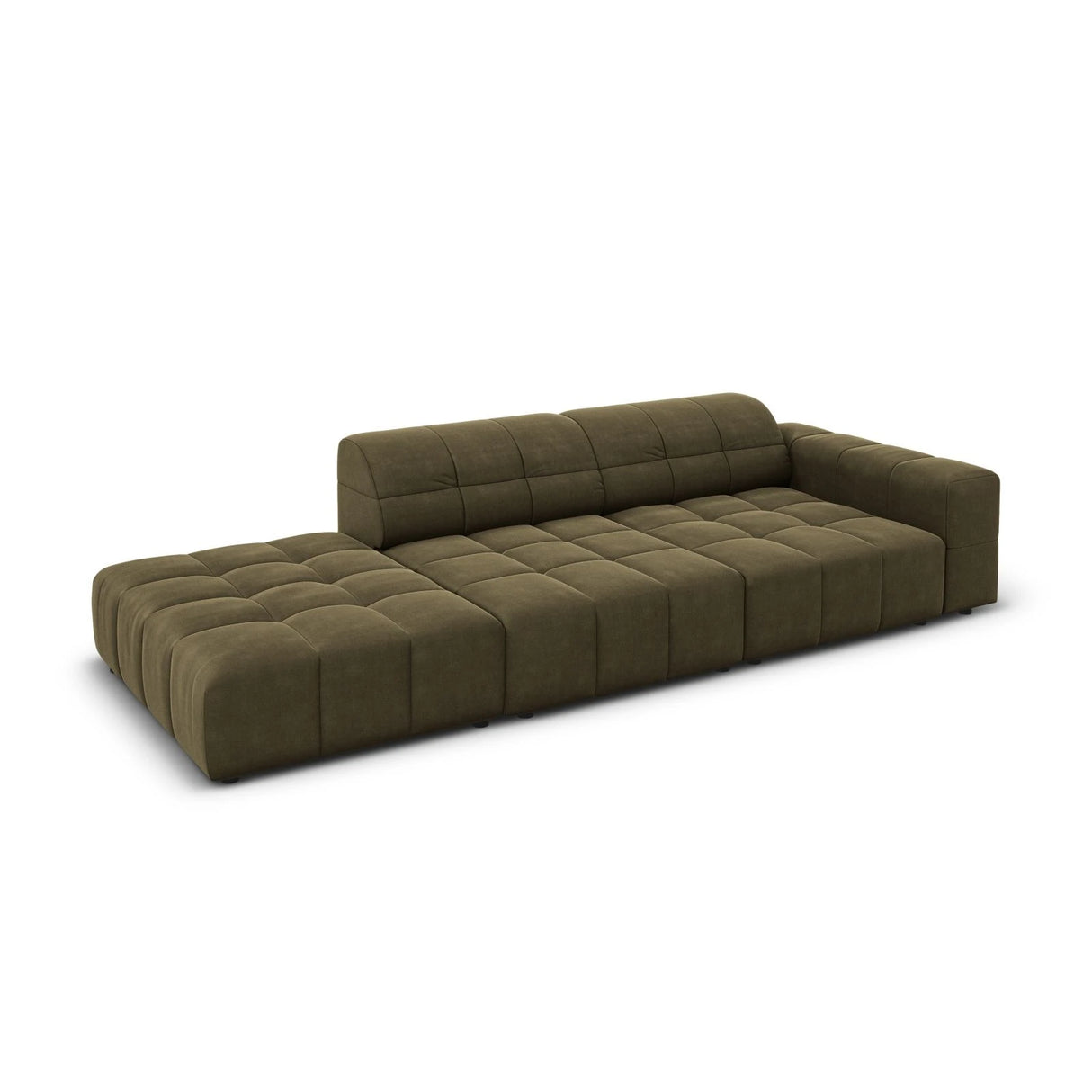 Jennifer 3-Sitzer Ecksofa, Linke Seite offen, mit Bezug aus Samt (Bluvel 77) in Grün, 262x102 cm – Bild 4