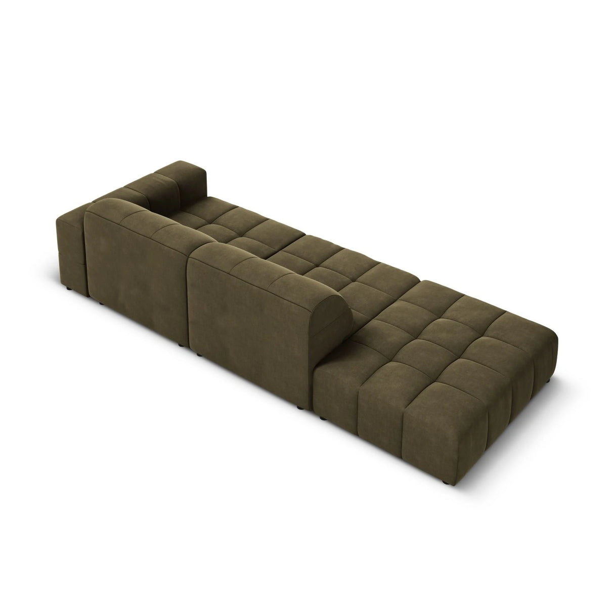Jennifer 3-Sitzer Ecksofa, Linke Seite offen, mit Bezug aus Samt (Bluvel 77) in Grün, 262x102 cm – Bild 5