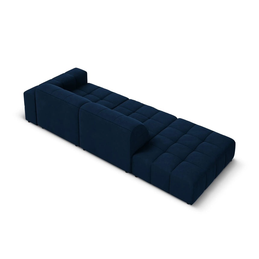 Jennifer 3-Sitzer Ecksofa, Linke Seite offen, mit Bezug aus Samt (Bluvel 86) in Königsblau, 262x102 cm – Bild 5