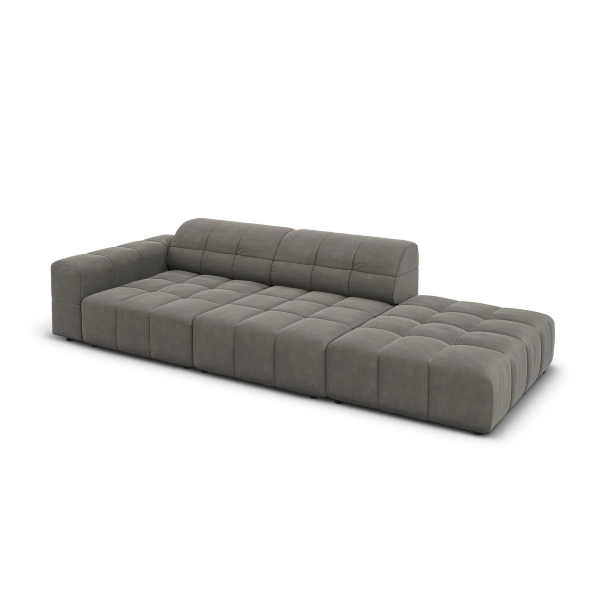 Jennifer 3-Sitzer Ecksofa, Rechte Seite offen, mit Bezug aus Samt (Bluvel 13) in Hellgrau, 262x102 cm – Bild 4