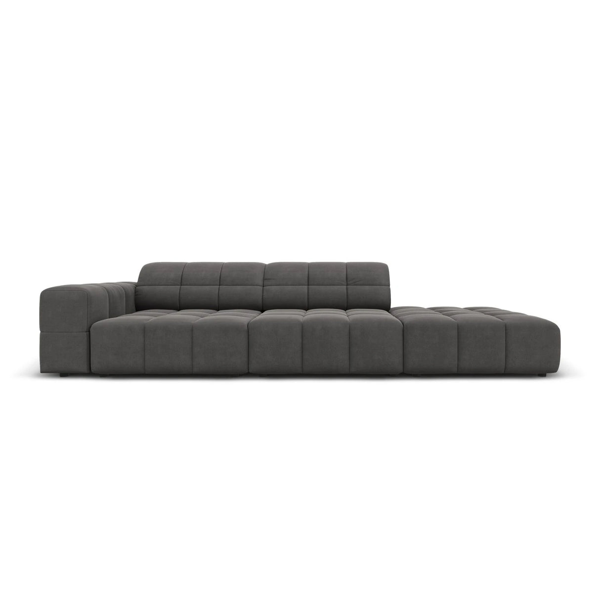 Jennifer 3-Sitzer Ecksofa, Rechte Seite offen, mit Bezug aus Samt (Bluvel 14) in Grau, 262x102 cm – Bild 1
