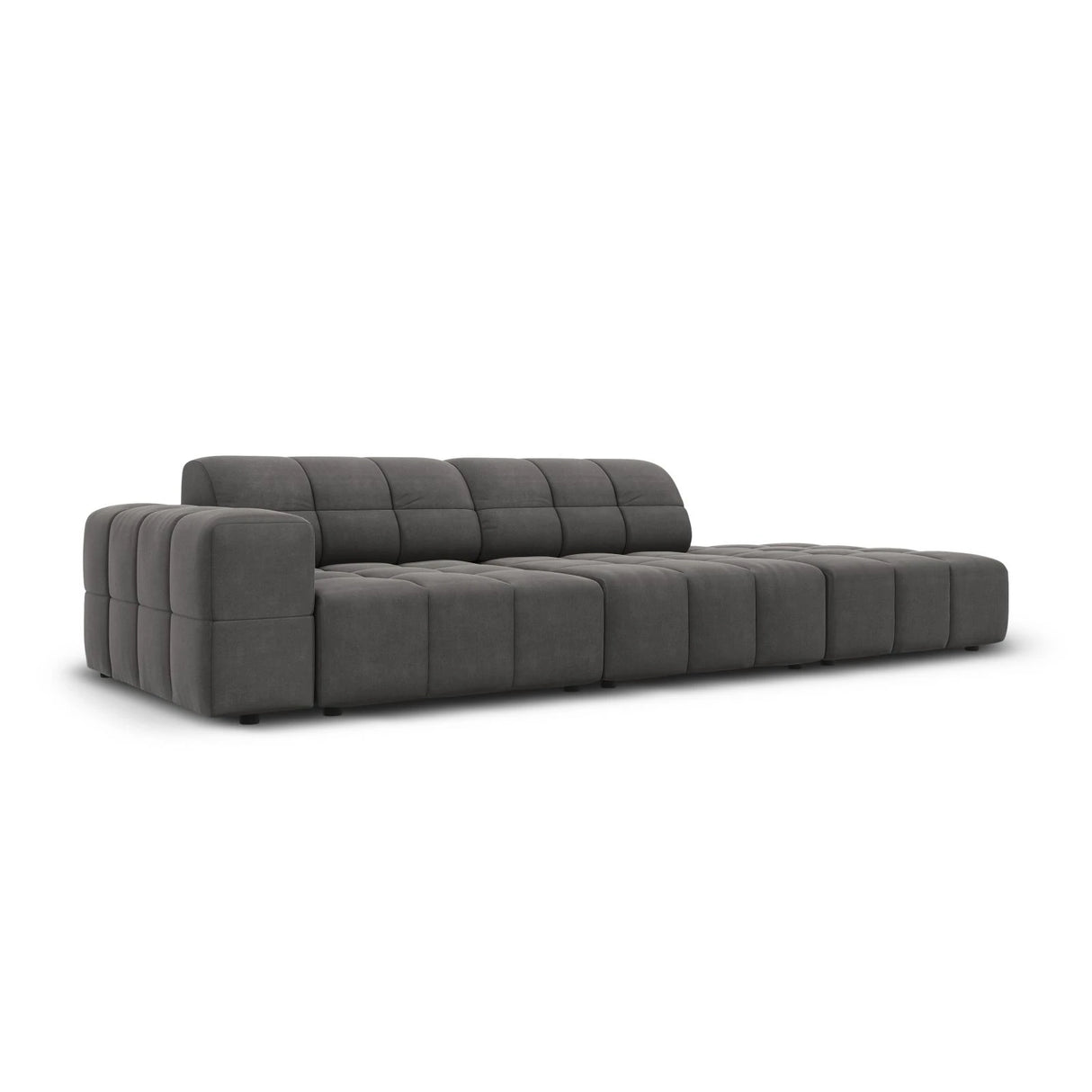 Jennifer 3-Sitzer Ecksofa, Rechte Seite offen, mit Bezug aus Samt (Bluvel 14) in Grau, 262x102 cm – Bild 3