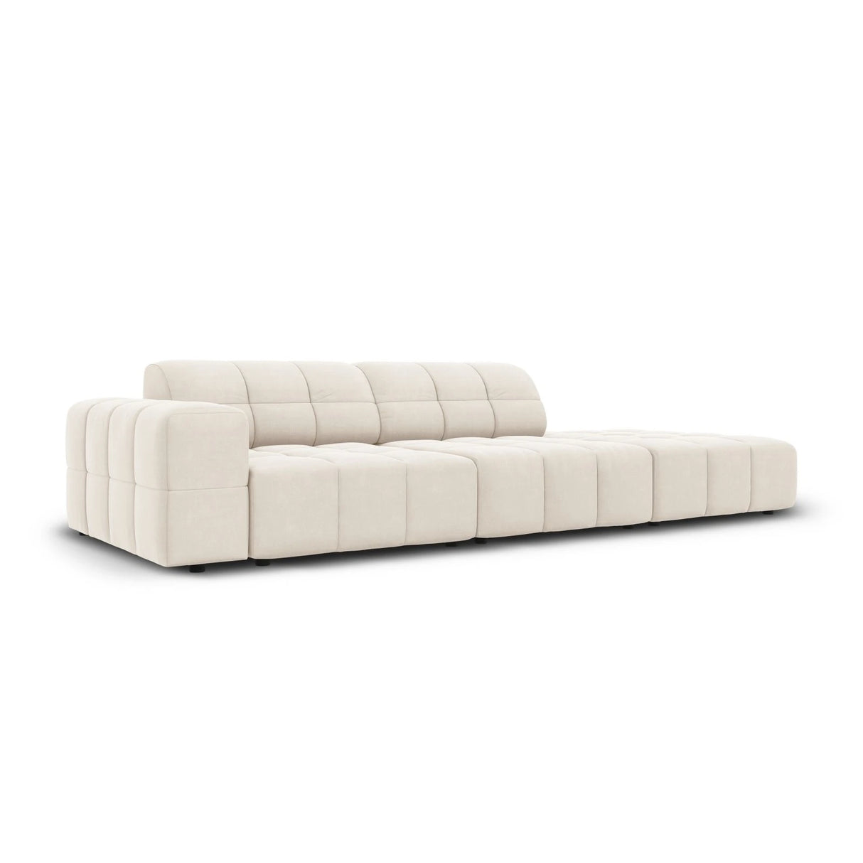 Jennifer 3-Sitzer Ecksofa, Rechte Seite offen, mit Bezug aus Samt (Bluvel 22) in Leichtes Beige, 262x102 cm – Bild 3