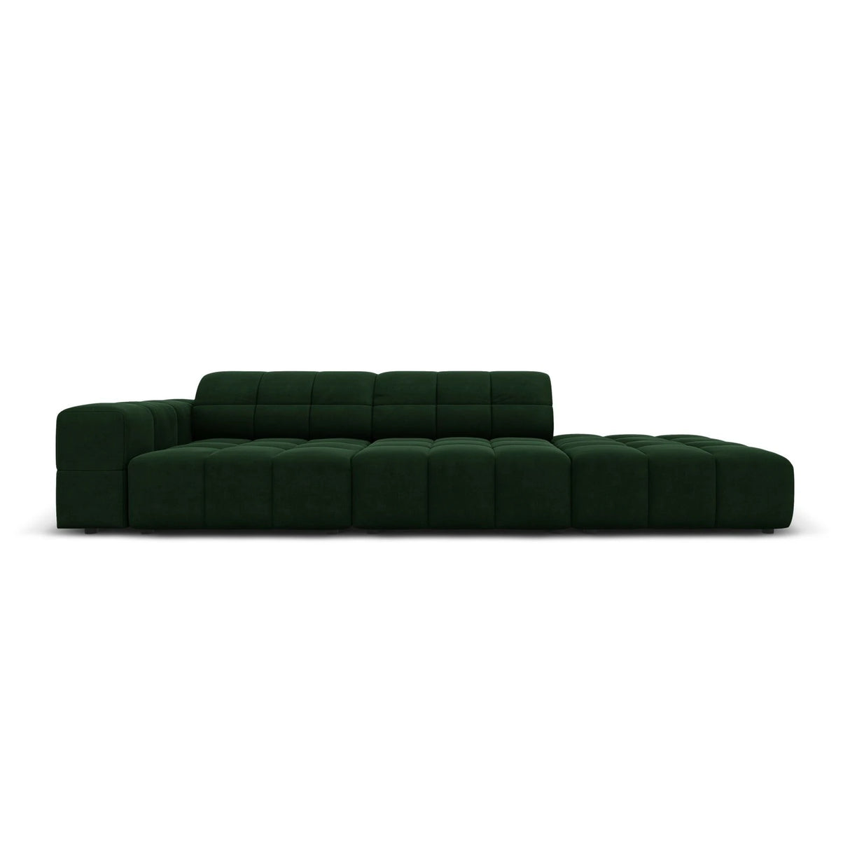 Jennifer 3-Sitzer Ecksofa, Rechte Seite offen, mit Bezug aus Samt (Bluvel 78) in Flaschengrün, 262x102 cm – Bild 1
