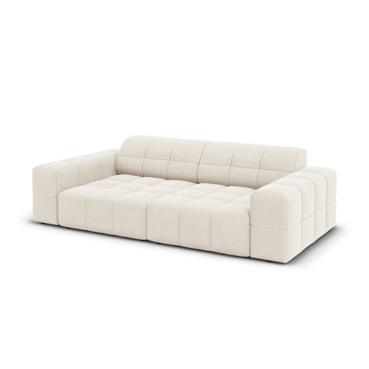 Jennifer 3-Sitzer Sofa mit Bezug aus Samt (Bluvel 22) in Leichtes Beige, 204x102 cm – Bild 4