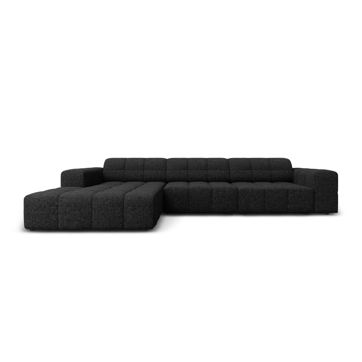 Jennifer 4-Sitzer Ecksofa, Linke Seite, mit Bezug aus Chenille (Haga 19) in Schwarz, 284x166 cm – Bild 1