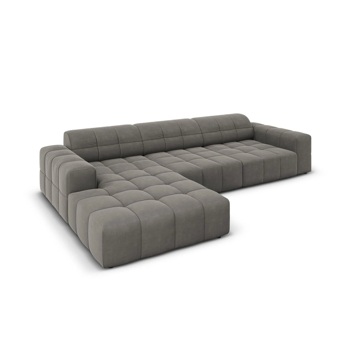 Jennifer 4-Sitzer Ecksofa, Linke Seite, mit Bezug aus Samt (Bluvel 13) in Hellgrau, 284x166 cm – Bild 4