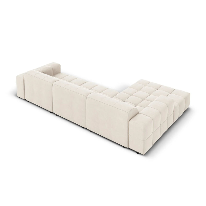 Jennifer 4-Sitzer Ecksofa, Linke Seite, mit Bezug aus Samt (Bluvel 22) in Leichtes Beige, 284x166 cm – Bild 5