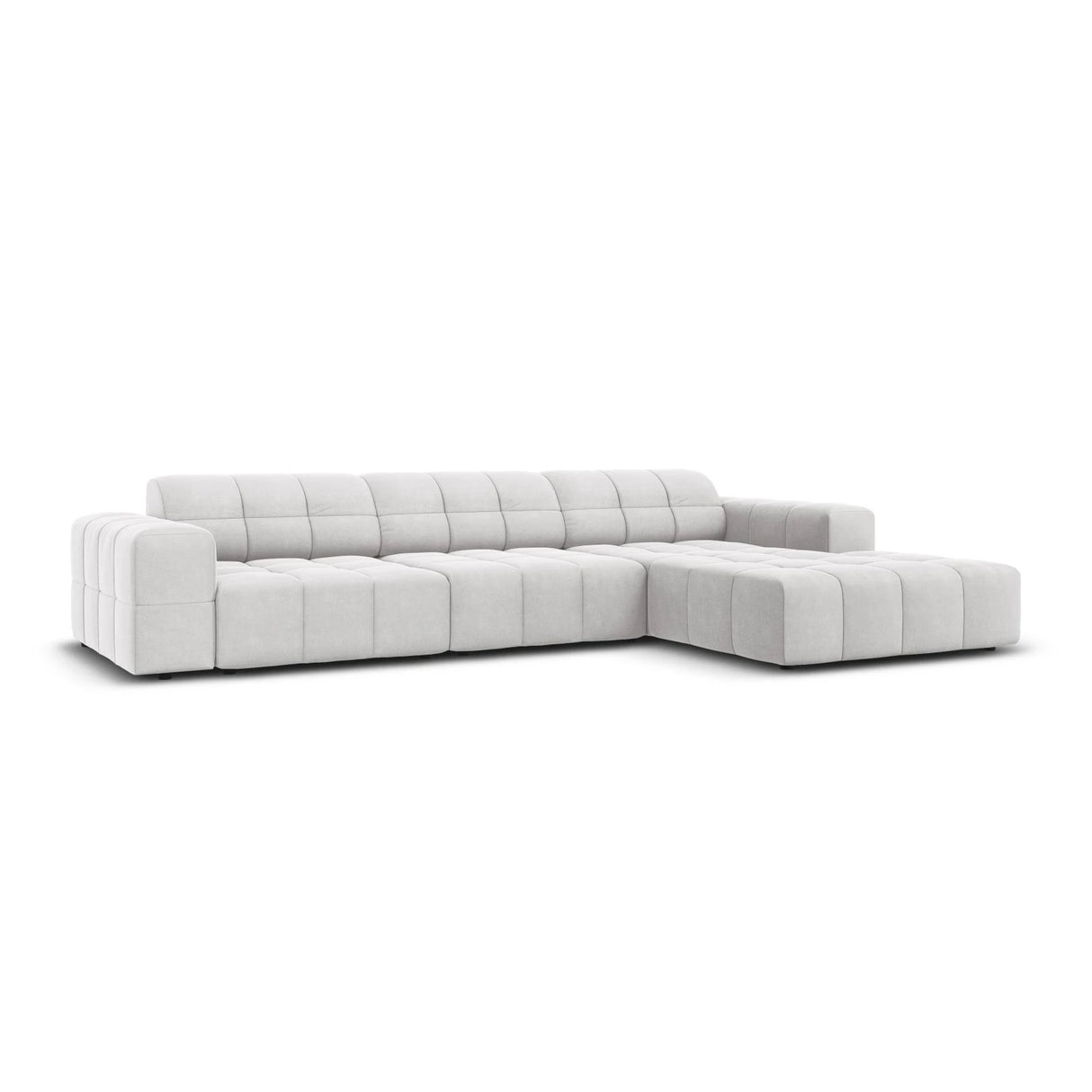 Jennifer 4-Sitzer Ecksofa, Rechte Seite, mit Bezug aus Samt (Bluvel 03) in Silver, 284x166 cm – Bild 3