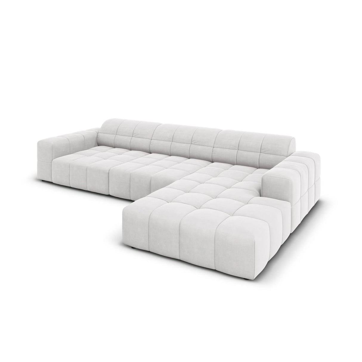 Jennifer 4-Sitzer Ecksofa, Rechte Seite, mit Bezug aus Samt (Bluvel 03) in Silver, 284x166 cm – Bild 4