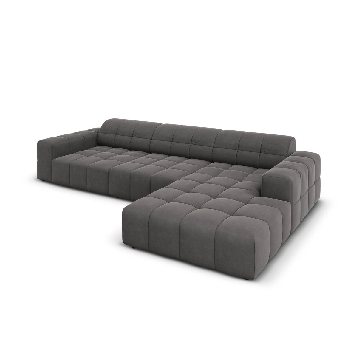 Jennifer 4-Sitzer Ecksofa, Rechte Seite, mit Bezug aus Samt (Bluvel 14) in Grau, 284x166 cm – Bild 4