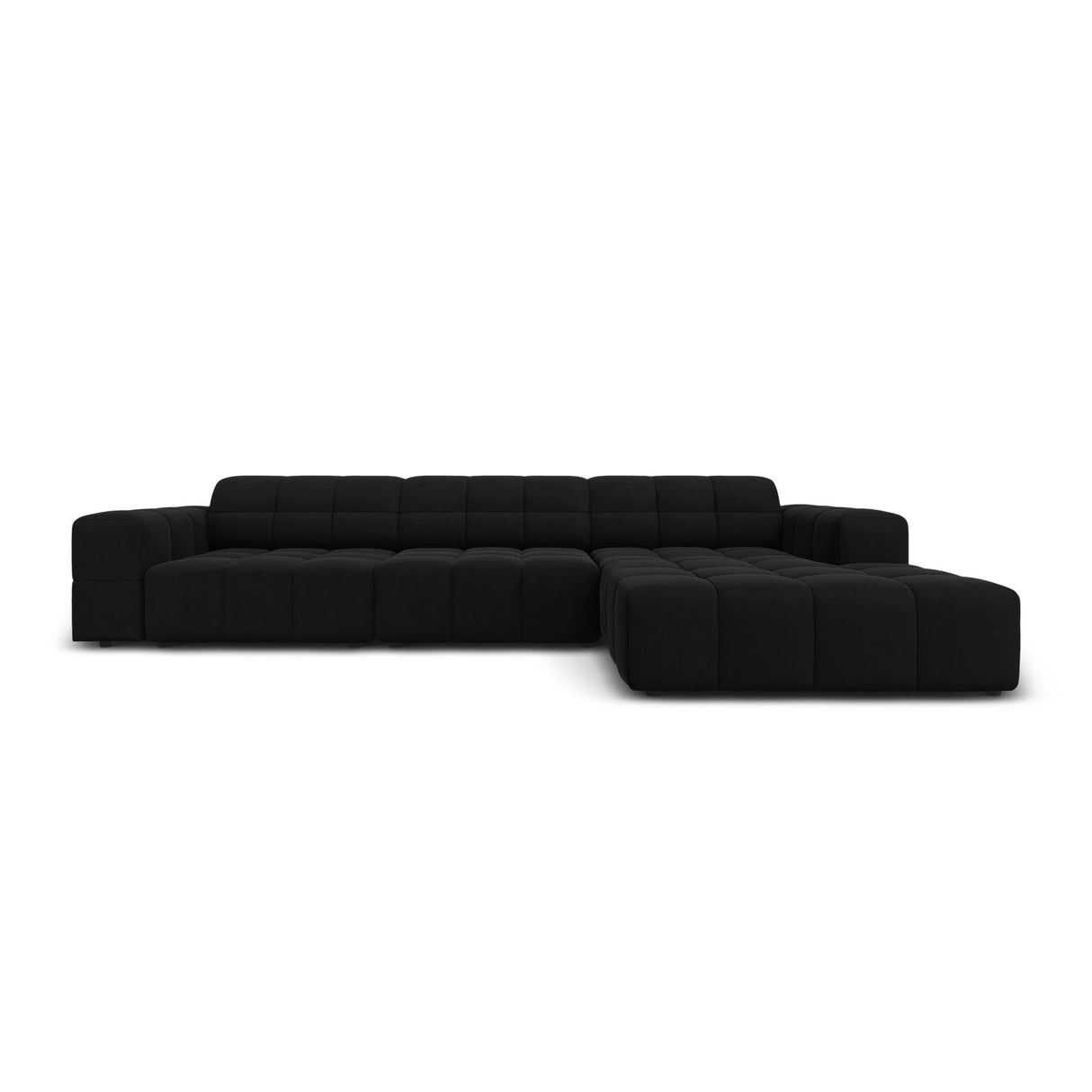Jennifer 4-Sitzer Ecksofa, Rechte Seite, mit Bezug aus Samt (Bluvel 19) in Schwarz, 284x166 cm – Bild 1